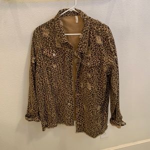 Leopard Print Distressed Denim Shacket